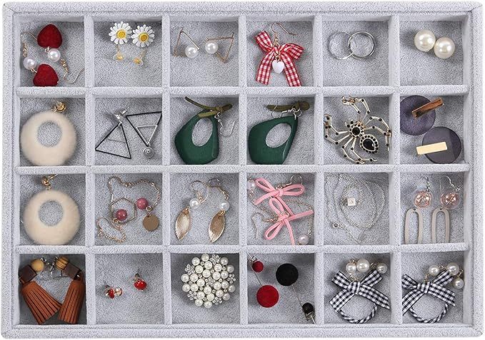 Valdler Velvet Stackable Jewelry Tray Showcase Display Storage Box (24 Grid Without Lid) | Amazon (US)