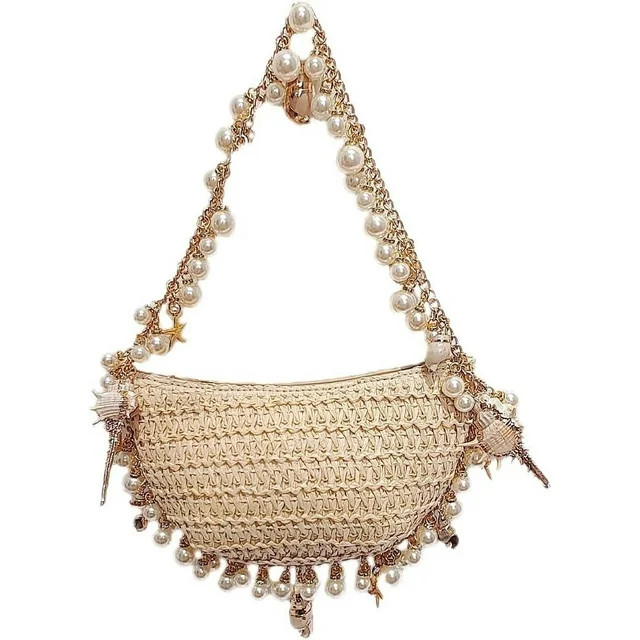 Straw Clutch Purse for Women Pearl Conch Straw Shoulder Purse Woven Evening Bag for Summer Beach ... | Walmart (US)