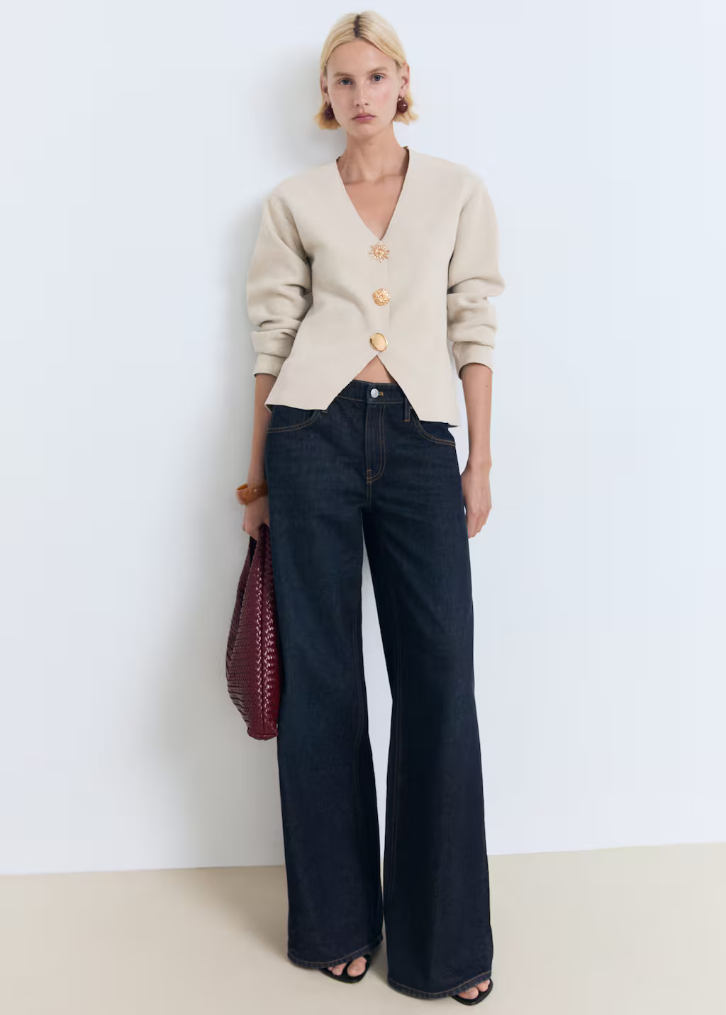 Knitted jacket with jewel buttons beige - Women - M - MANGO | Mango (US/MX/AU)