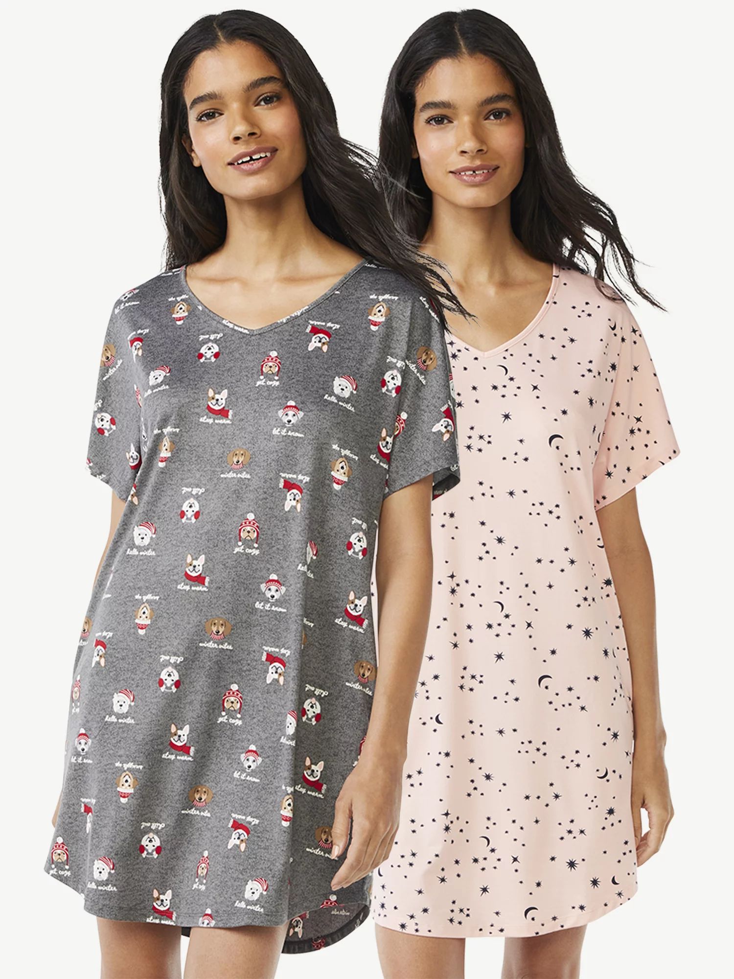 Joyspun Women's Short Sleeve Sleep Shirts, 2-Pack, Sizes up to 3X - Walmart.com | Walmart (US)