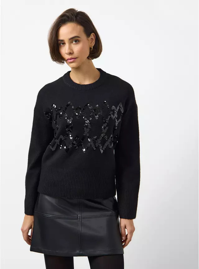Black Sequin Embellished Argyle Knitted Jumper S | Tu Clothing