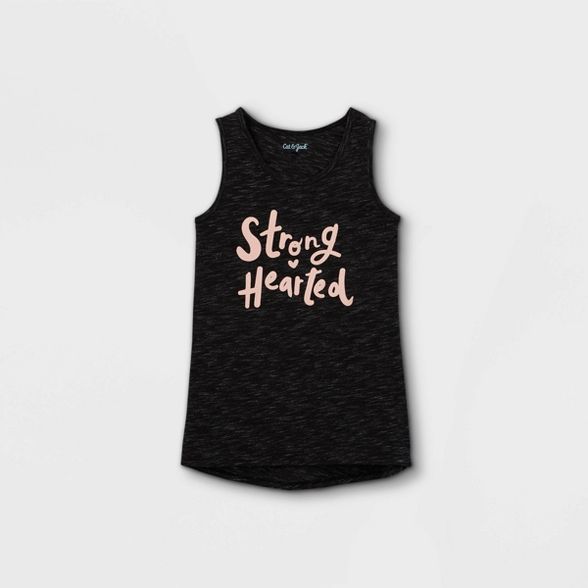 Girls' 'Strong Hearted' Graphic Tank Top - Cat & Jack™ Charcoal Black | Target