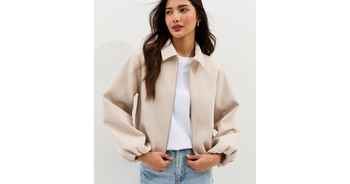 Cream Zip Through Collared Bomber Jacket | New Look | New Look (UK)