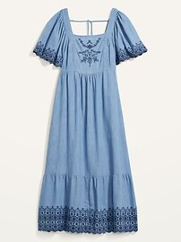 Fit & Flare Flutter-Sleeve Tie-Back Chambray Midi Dress for Women | Old Navy (US)