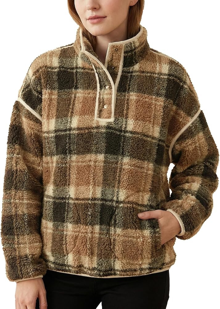 CUBRIDGE Fleece Pullover Women Button Down Fleece Pullover Jacket Oversized Winter Trendy Sherpa ... | Amazon (US)