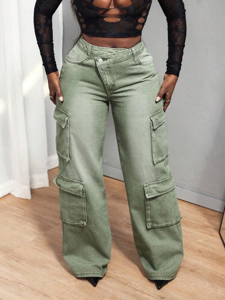 SHEIN SXY Plus Size High Waist Loose Baggy Cargo Jeans | SHEIN