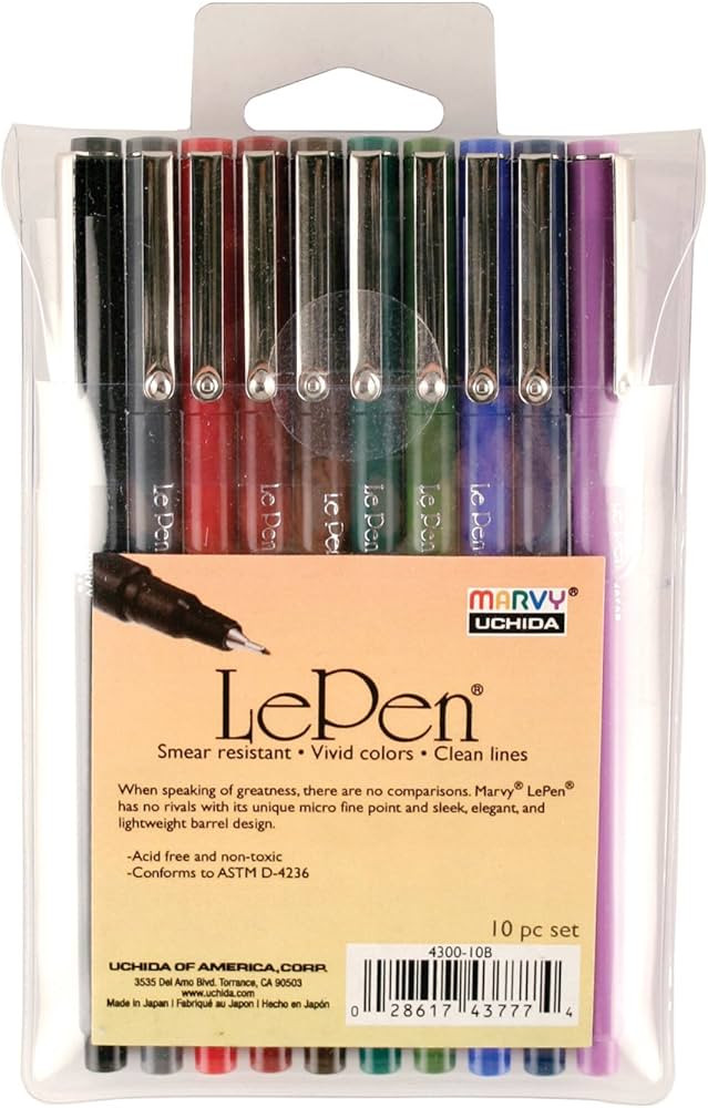 Uchida Of America 4300-10B 10-Piece 0.3 Point Size Le Pen Drawing Pen Set | Amazon (US)