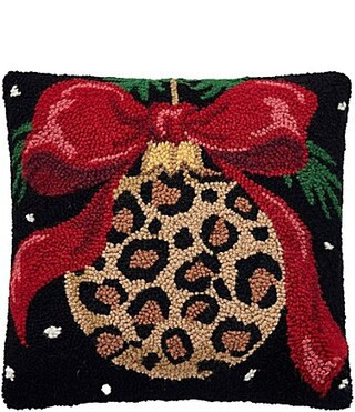 Peking Handicraft Holiday Collection Leopard Ornament Wool Hooked Pillow - Red | Dillard's