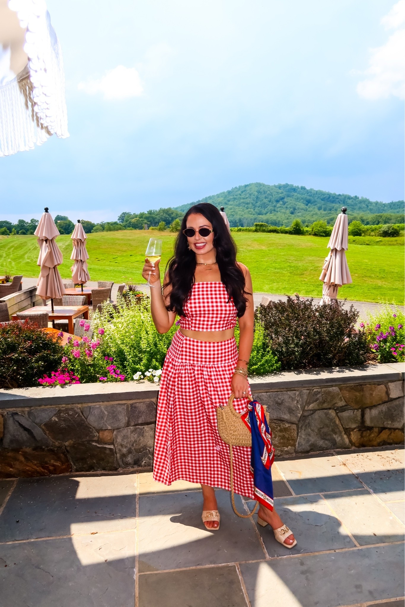 Amazon gingham two piece skirt set (medium, 5+ colors), rattan heels, oval sunglasses, rattan bag and satin scarf —an easy summer look! #founditonamazon

#LTKootd #LTKSaleAlert