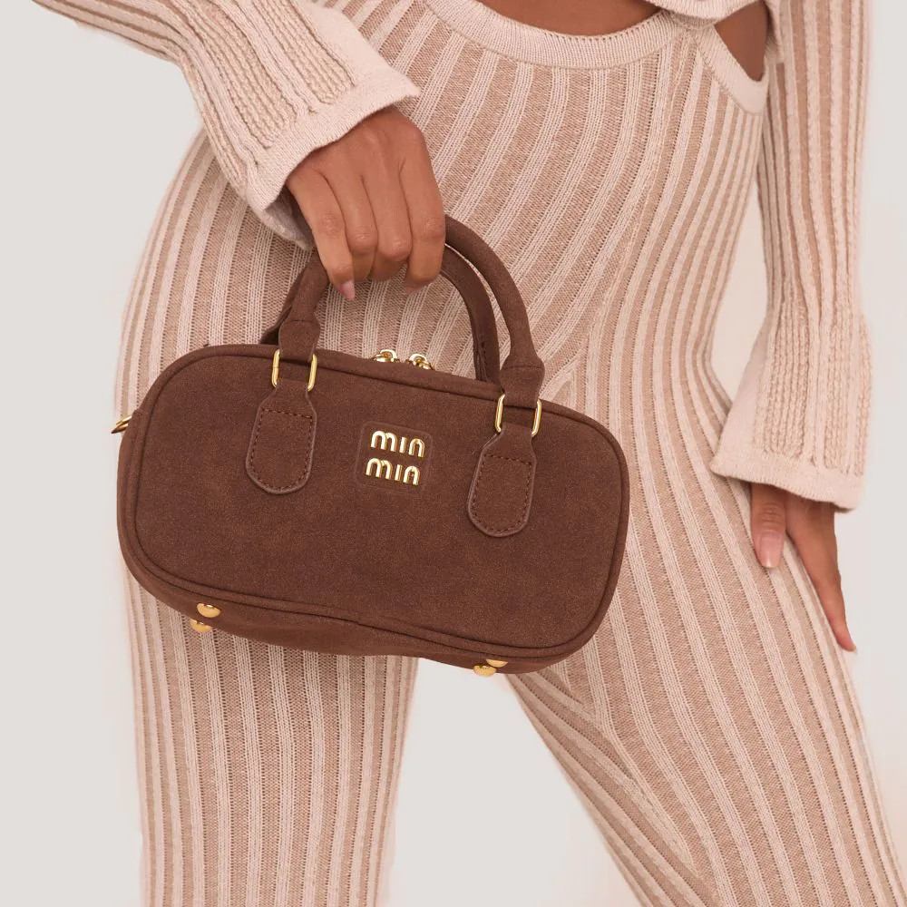 Creed Logo Detail Oval Shape Grab Bag In Brown Faux Suede | EGO (UK)