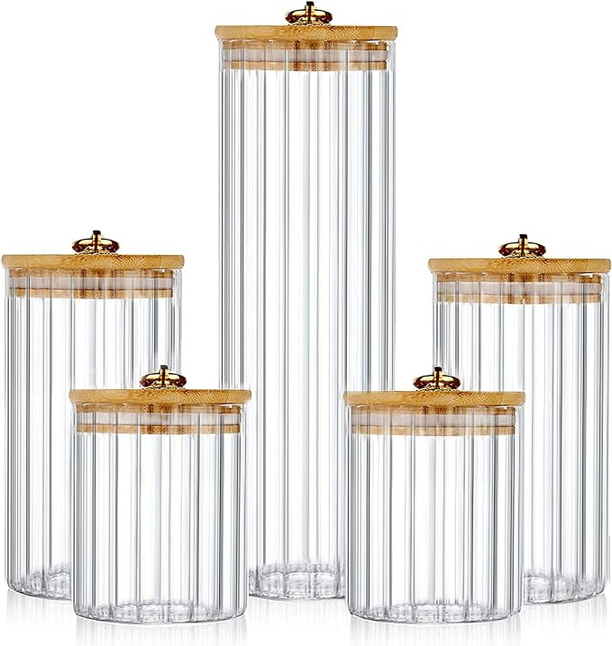 FANTESTICRYAN Glass Storage Jars Set of 5, Decorative Coffee Bar Container with Airtight Bamboo L... | Amazon (US)