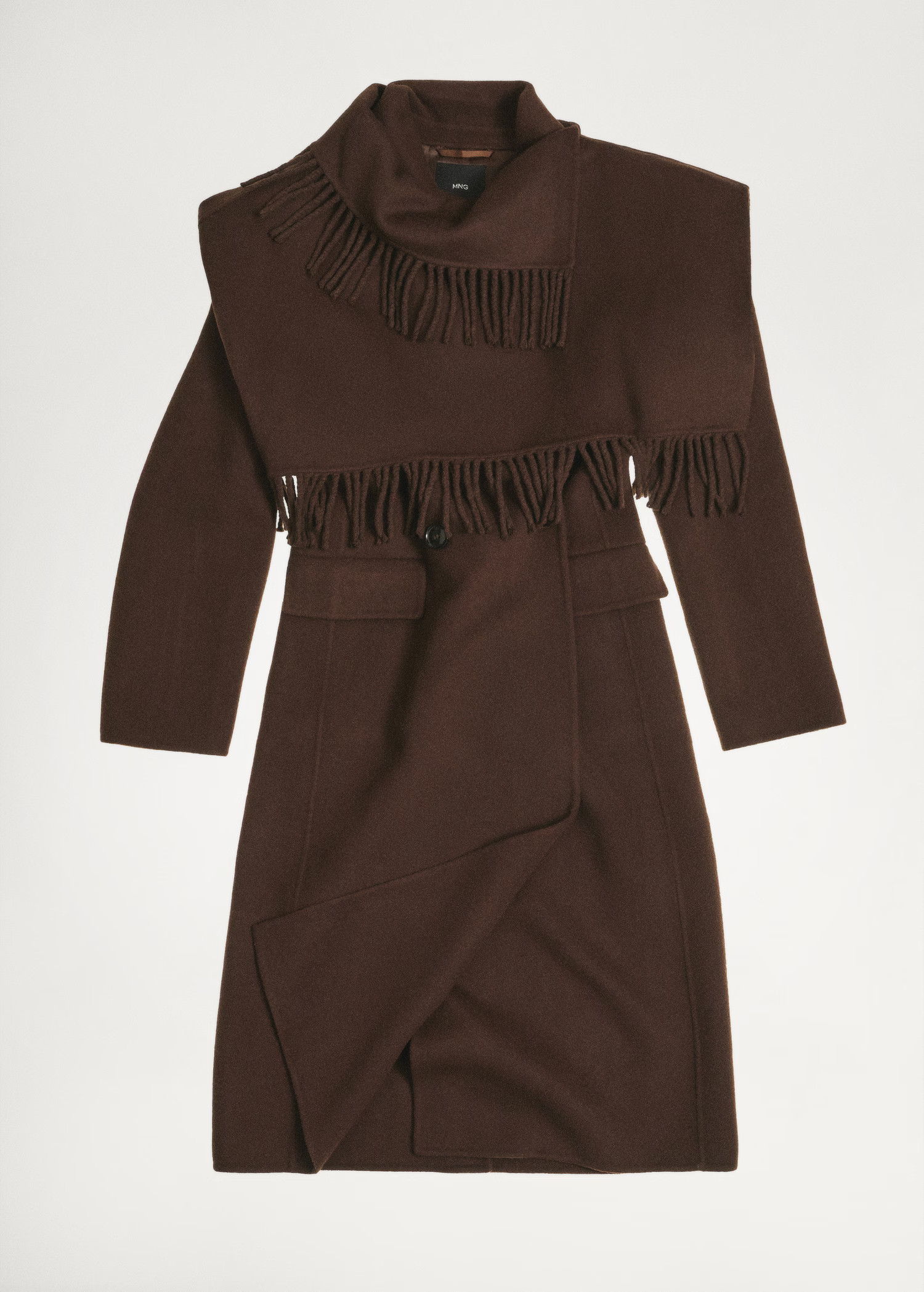 Wool coat with fringed scarf - Women | MANGO United Kingdom | MANGO (UK)