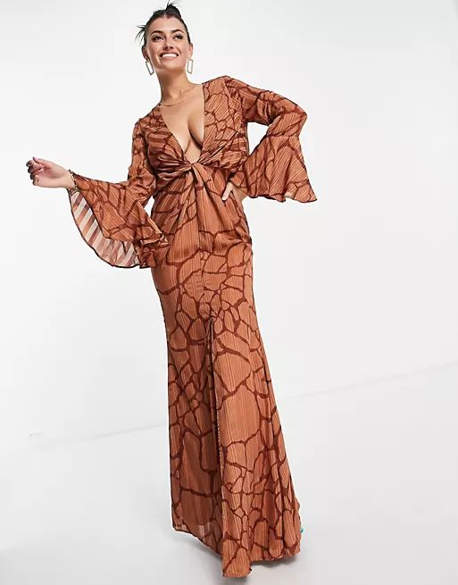 ASOS DESIGN Satin stripe maxi dress in abstract animal print | ASOS (Global)