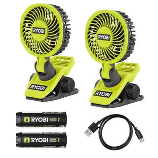 RYOBI USB Lithium Clamp Fan Kit 2-Pack with (2) 2.0 Ah USB Lithium Batteries and Charging Cable F... | The Home Depot