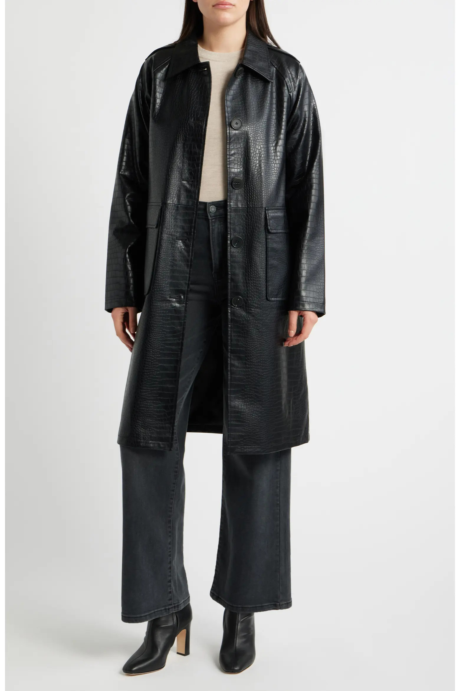 Croc Embossed Faux Leather Trench Coat (Women) | Nordstrom | Nordstrom