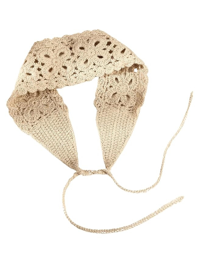 OYOANGLE Women's Boho Crochet Knit Hair Band Vintage Head Wrap Hair Bandanas Head Kerchief Beige ... | Amazon (US)