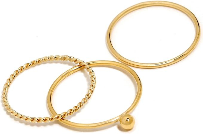 BENIQUE Stacking Rings for Women Teen Girls, 1mm Thin 14K Gold Filled Band or Sterling Silver, Cu... | Amazon (US)