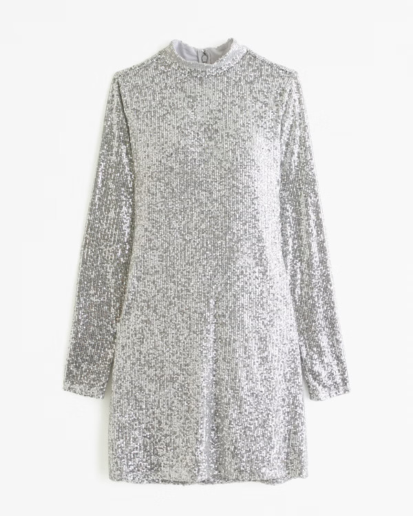 Long-Sleeve Sequin Mockneck Mini Dress | Abercrombie & Fitch (US)