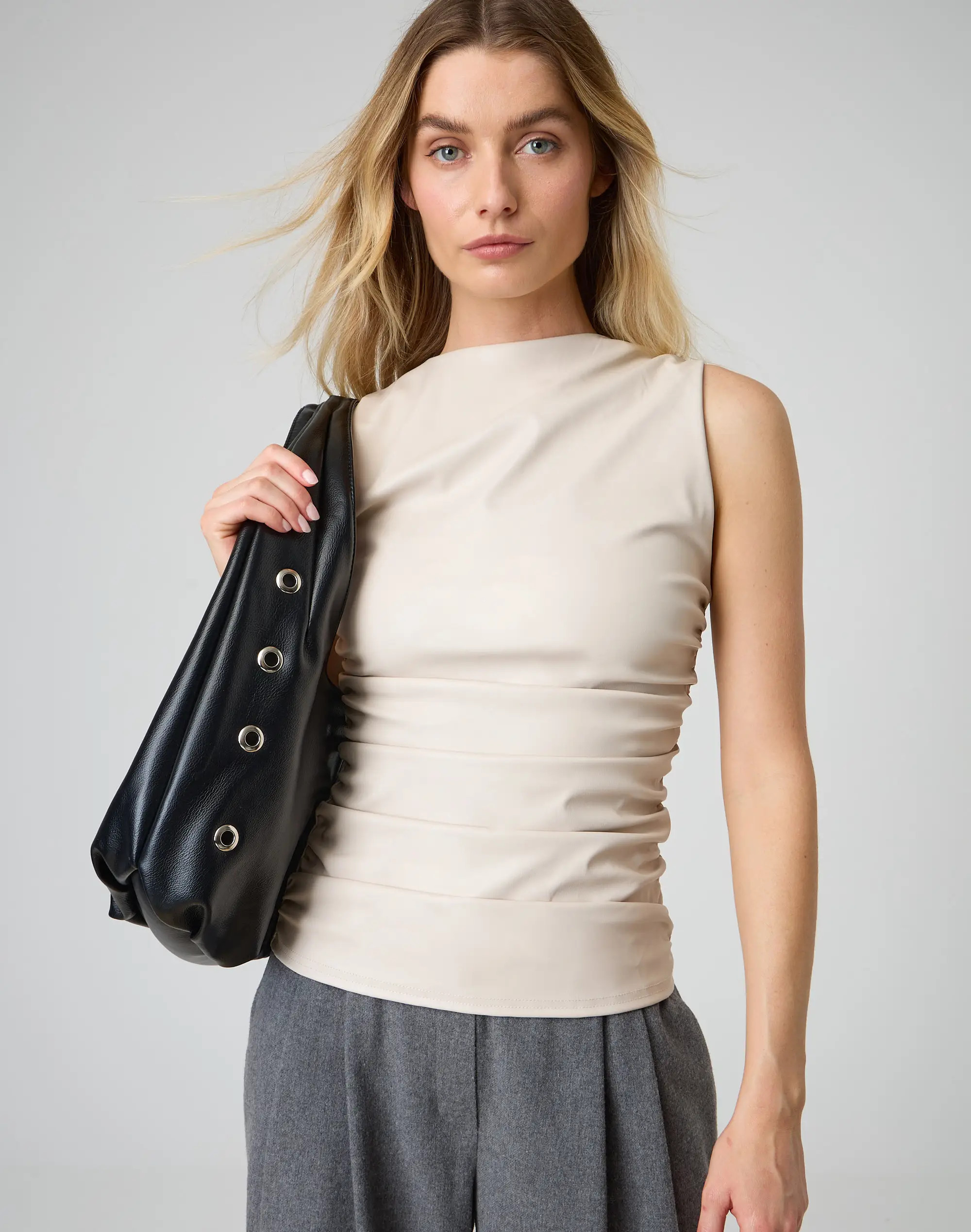 Ruched Faux Leather Top | Glassons (NZ)