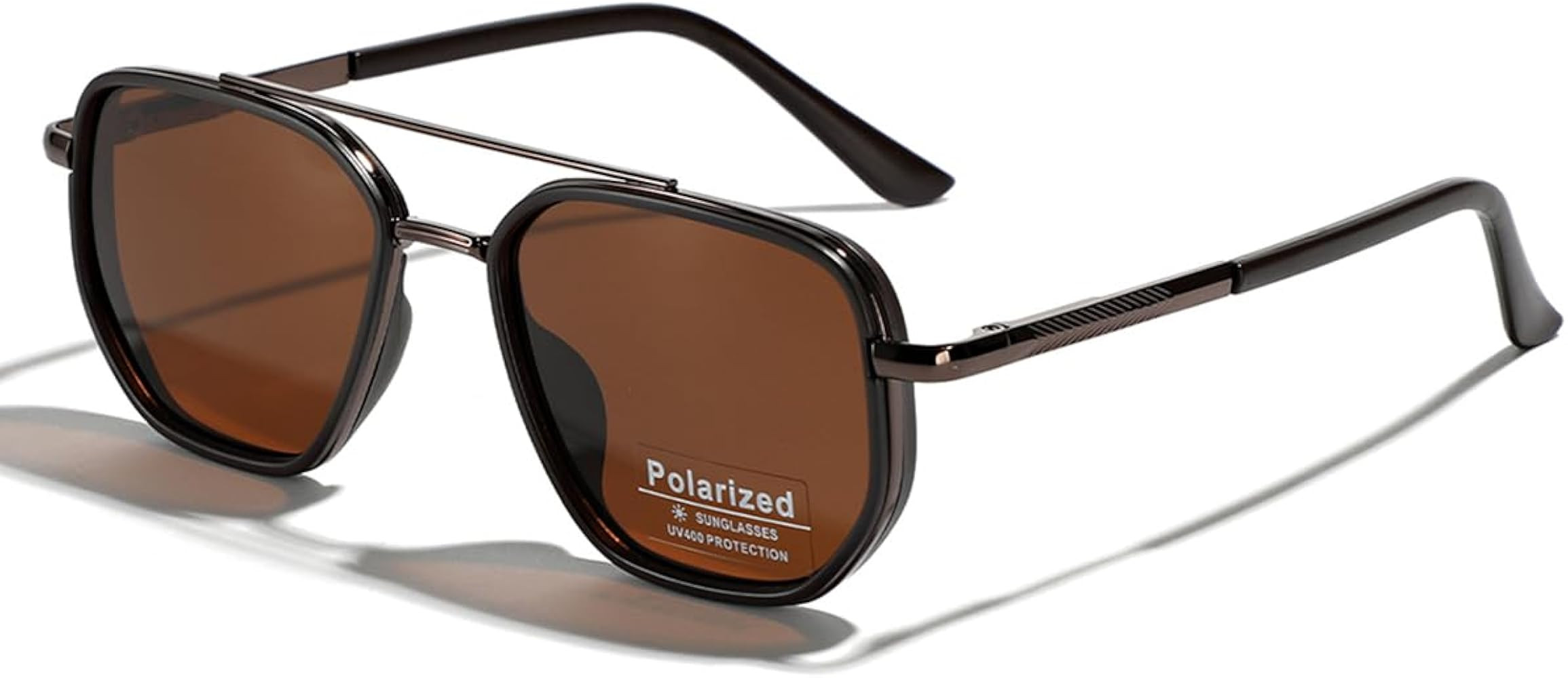 Polarized TR90 Sunglasses Vintage Square Flattop Sun Glasses Double Bridge Metal UV400 Eyewears | Amazon (US)