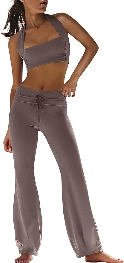 LAMISSCHE Womens Workout Sets Yoga 2 Piece Gym Sets Sports Bra Bubble Hem Leggings Pilates Outfit | Amazon (US)