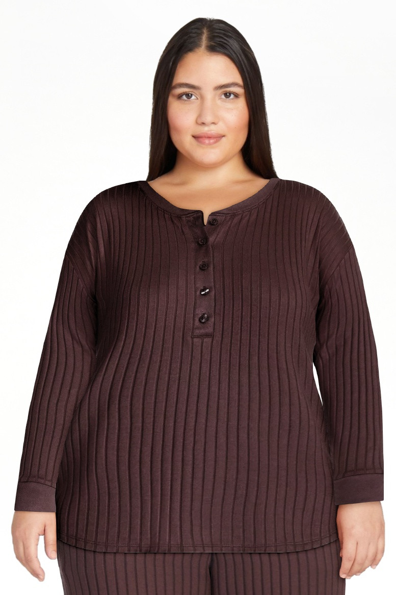 Joyspun Women's Cozy Lounge Collection Hacci Long Sleeve Henley Sleep Top, Sizes XS to 3X | Walmart (US)