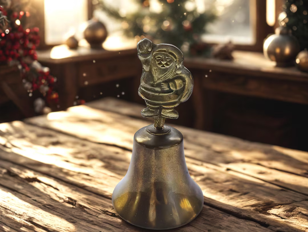 Small Vintage Brass Santa Claus Christmas Bell | Etsy (US)