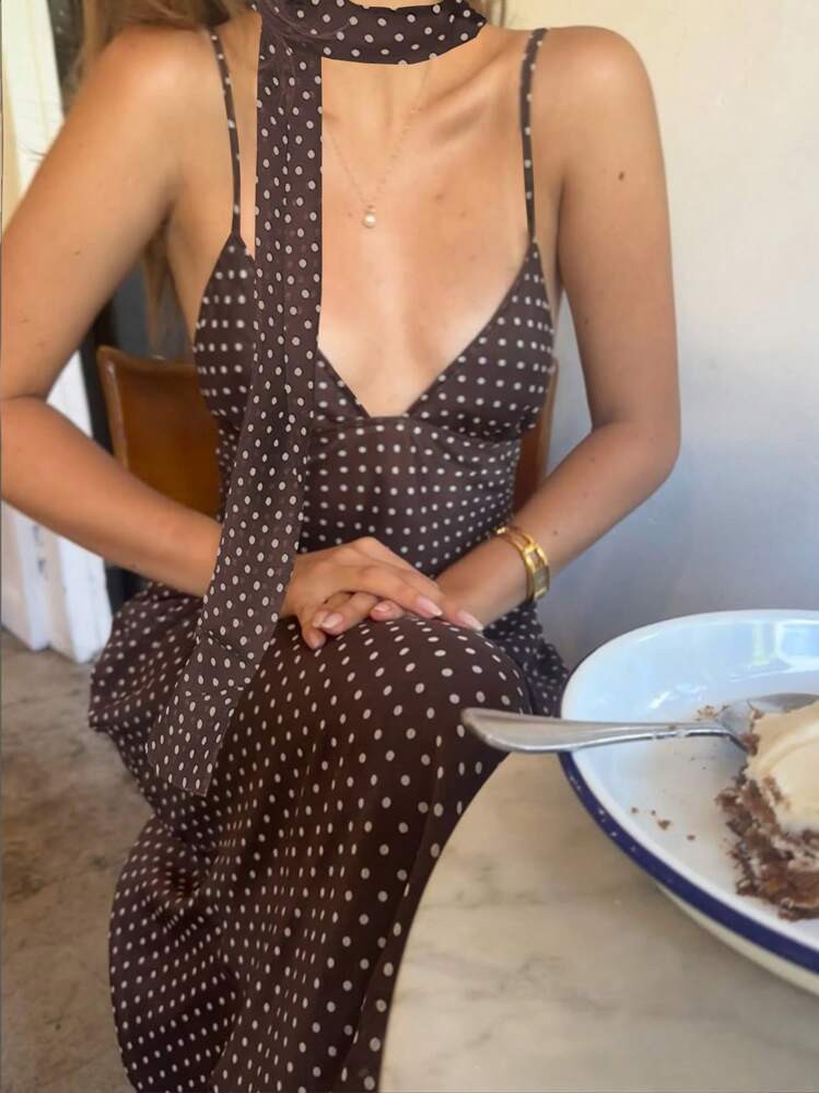 SHEIN Essnce Women Polka Dot Print Backless Strap Dress | SHEIN