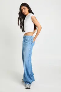 Mid Wash Tall Boohoo Basics High Waist Wide Leg Jean | Boohoo | Boohoo.com (UK & IE)