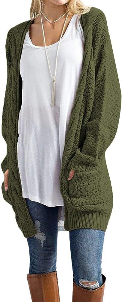 Traleubie Women's Open Front Long Sleeve Boho Boyfriend Knit Chunky Cardigan Sweater | Amazon (US)