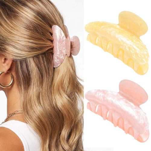 BARTOSI Acrylic Claw Clips Pink Hair Clips Medium Hair Jaw Clips Cute Hair Accessories for Women and Girls (Pack of 2) | Amazon (US)
