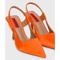 London Rebel Bright Orange Pointed Toe Mid Stiletto Heel Sandals New Look | New Look (UK)