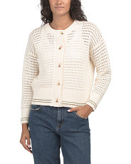 Crew Neck Long Sleeve Textured Cardigan With Varsity Tipping | Women | Marshalls | Marshalls