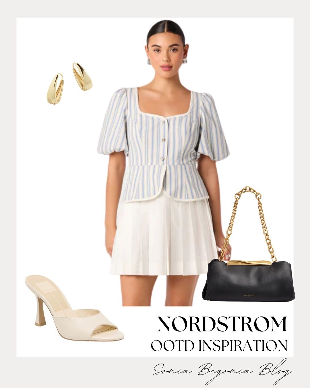 I am completely in love with this fresh summer look from Nordstrom! 
The striped button-up top with puff sleeves looks incredibly stylish paired with a white pleated mini skirt, cream mules, and a sleek black chain shoulder bag. 💙🤍

It is such a fun, preppy outfit for a lunch date or weekend shopping trip. ✨

#NordstromStyle #SummerOOTD #PreppyFashion #MiniSkirtInspo

#LTKootd #LTKSeasonal