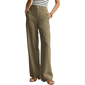 GRACE KARIN Linen Pants Women Comfy Wide Leg Casual Work Pants | Breathable Linen Blend,High-Wais... | Amazon (US)