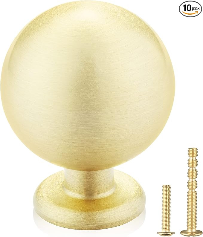 QogriSun 10-Pack Solid Brass Cabinet Knobs, Round Ball Gold Knobs for Dresser Drawer, 1.1-Inch Di... | Amazon (US)