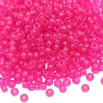 1000Pcs Pony Beads Bracelet 9mm Hot Pink Glitter Plastic Barrel Pony Beads for Necklace,Hair Bead... | Amazon (US)