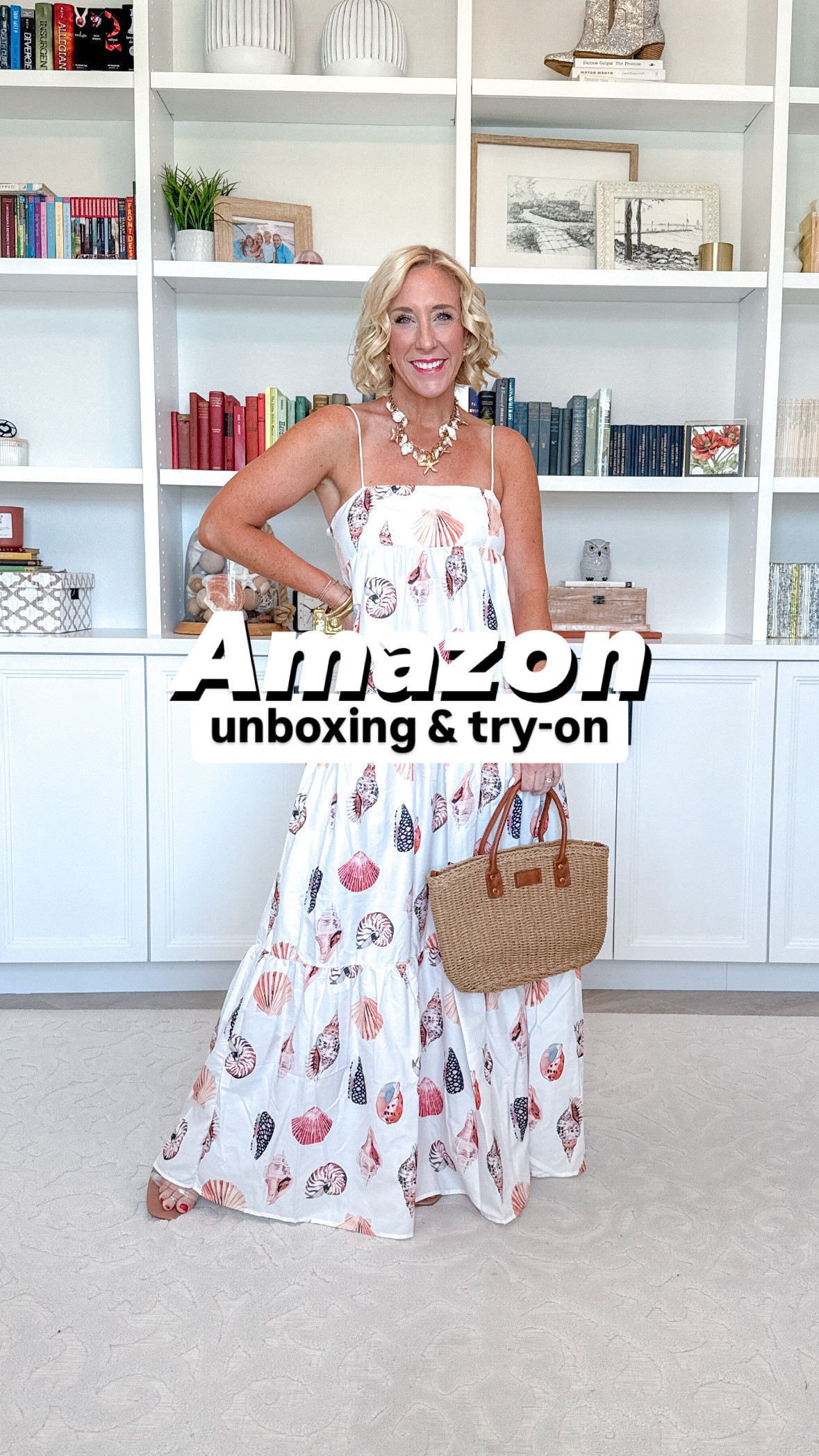 Amazon unboxing & try-on:
1. Shell earrings - one size. 
• shell dress - size small.
• shell necklace (not the highest quality, but it’s fun and I’ve worn it a few times… it’s held up, but tarnished)
•shell purse - comes with a shoulder strap.
2. Straw purse - has top handles and a cross body strap. Zips closed. 
3. 2-piece set - size small, but runs big. I didn’t feel like the quality was worth it. 
4. Rhinestone jeans - size 26 (slightly big in the waist). I was impressed that the rhinestones were alllll over (not just the front).
• tank - size small. Has built in bra.
5. Cropped jacket - size small. Color is beige. Lightweight. 
6. One shoulder jumpsuit - size small. Fully lined. Love the wide leg and it’s stretchy/comfortable. Zips ip the back. 
• clear strap heels - tts. 
• sandals - tts. 

#LTKSeasonal #LTKFindsUnder50 #LTKOver40