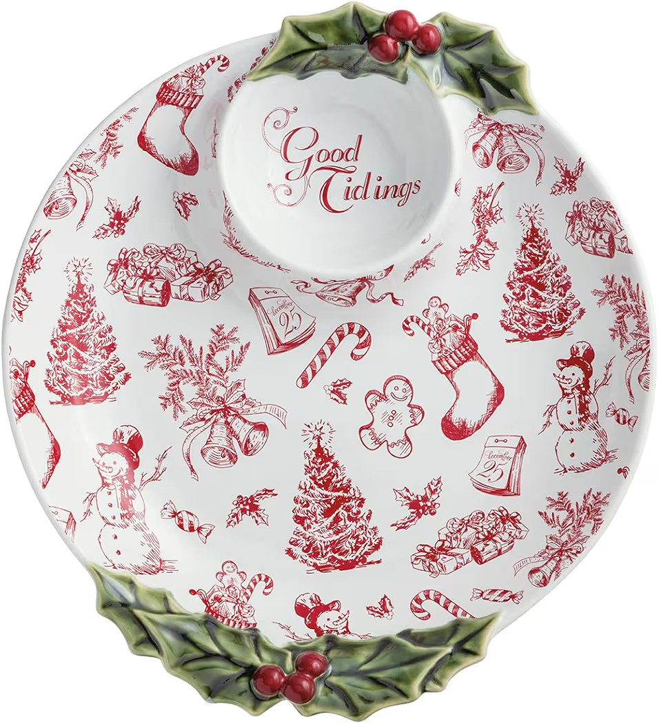 Mud Pie Christmas Good Tidings Toile Chip & Dip | Amazon (US)