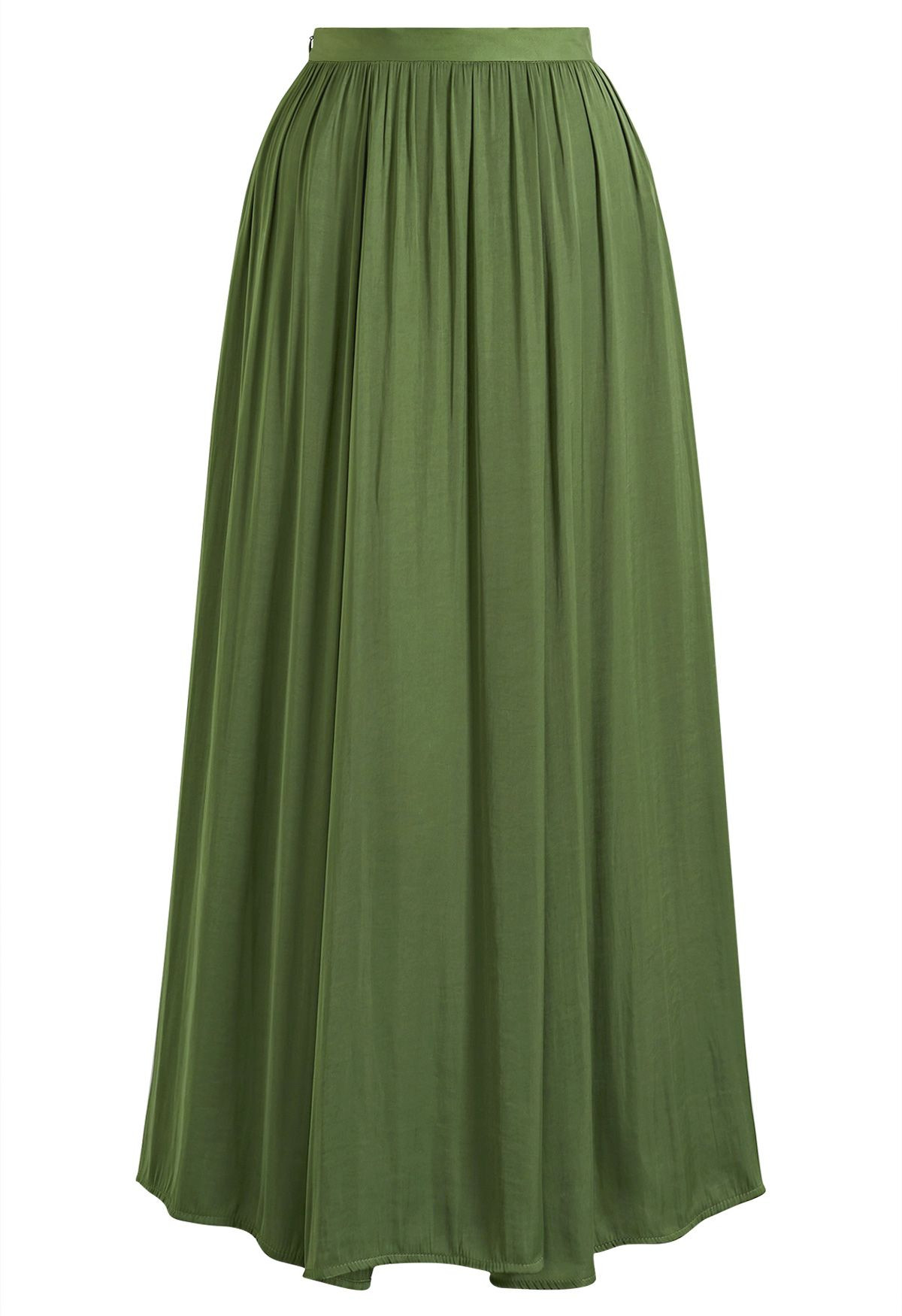 Flowing Draped Pleats High-Waist Maxi Skirt in Green for Weekend Brunches & Sunset Dinners | Chicwish