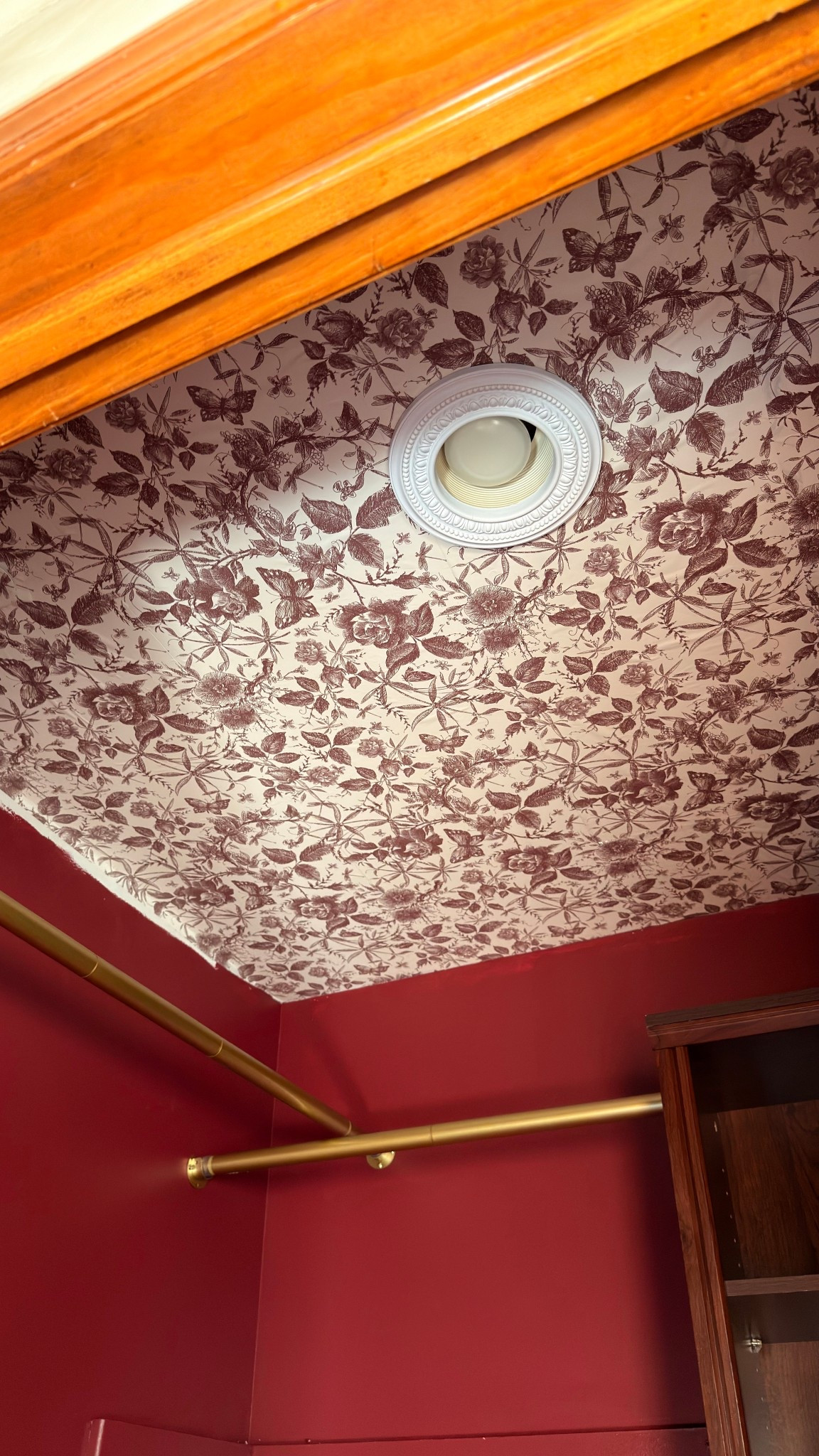 Dream Hotel vibes closet in progress. I’m obsessed with this wallpaper in the ceiling in the burgundy color on the walls and of course, all the details has to be in gold, so I got this gold clothing rod. #AmazonMustHave. #HomeDecor. #HomeRenovation.

#LTKHome