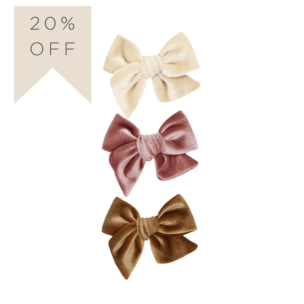 Velvet Bow Hair Clip 3 Pack: Rose | Lou Lou & Company