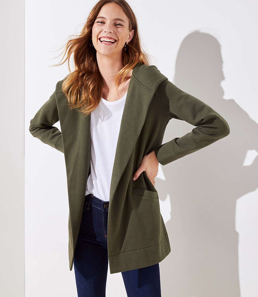 Hooded Pocket Open Cardigan | LOFT