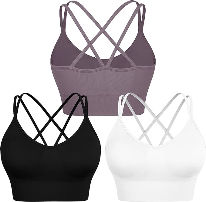 WANAYOU Women Strappy Sports Bra for Women,Cross Back Sports Bra Padded Yoga Bra 3 Pack Medium Su... | Amazon (US)