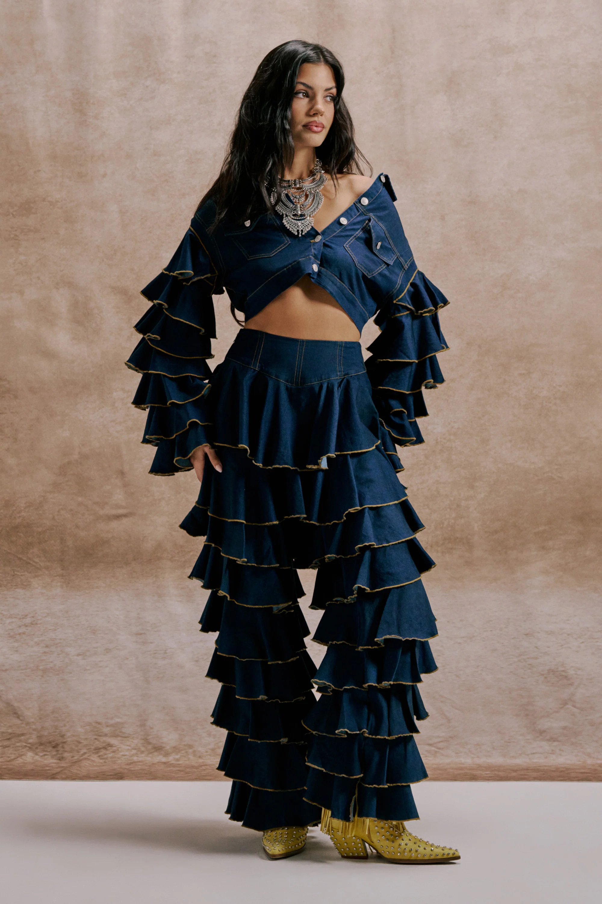 SHAKE IT OUT DENIM RUFFLE JEANS | AKIRA