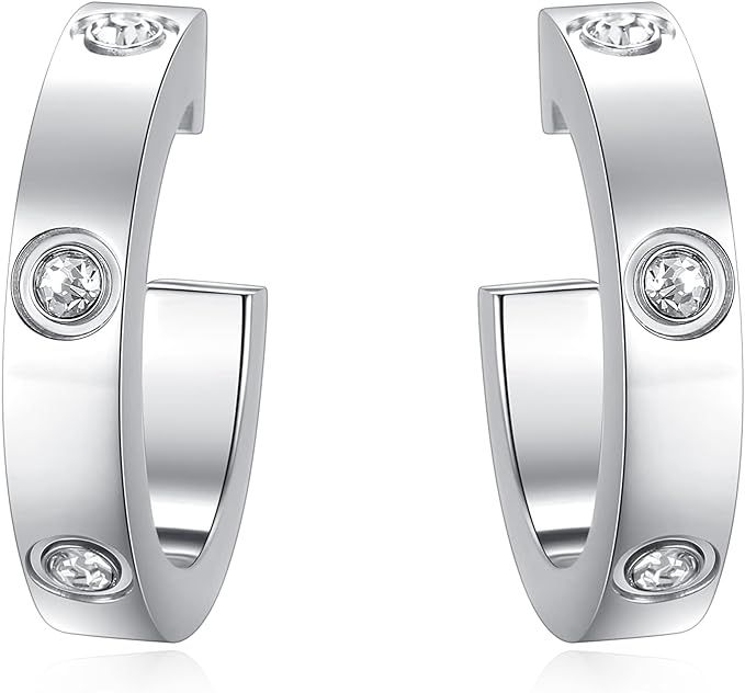 QIMOOQ Love Earrings Gifts for Women Teen Girls Huggie Cuff Hoops Studs Cubic Zirconia Earring St... | Amazon (US)