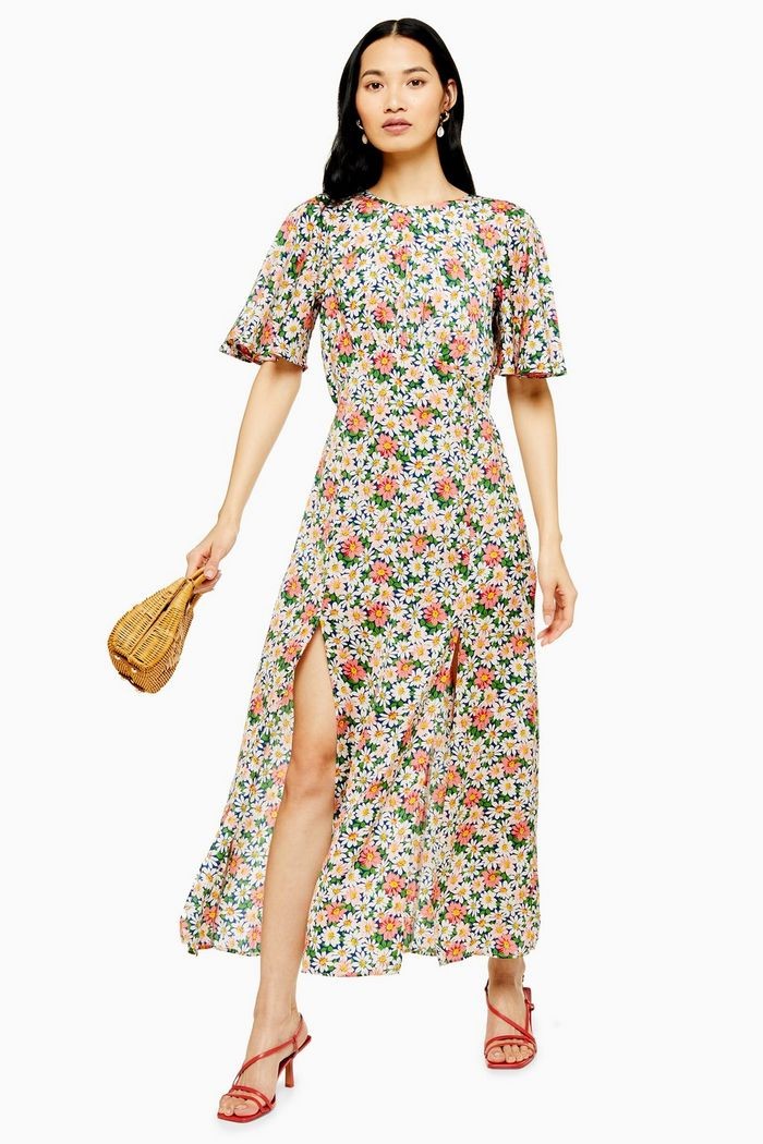 AUSTIN Floral Daisy Print Angel Sleeve Midi Dress | Topshop UK