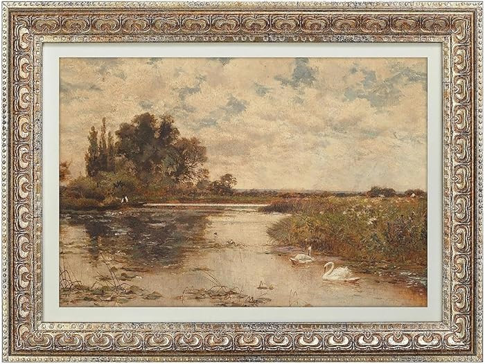 VIOLABBEY Wall Art Framed Gold, Vintage Fall Landscape Canvas Pictures, Autumn Swan Lake Scene Mo... | Amazon (US)