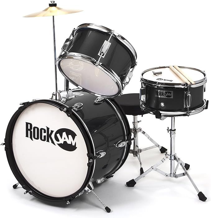 RockJam 3-Piece Junior Drum Set with Crash Cymbal, Drumsticks, Adjustable Throne and Accessories,... | Amazon (US)