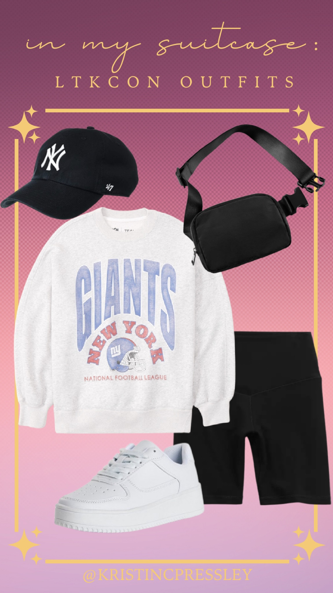 LTKCon outfit compilation. Travel outfit. Graphic sweatshirt. Oversize sweatshirt. 80s style. Trendy style. Princess Diana style. Sports hat. Ball cap. White sneakers. Biker shorts. Sporty aesthetic. Belt bag. Fall outfit. Fall travel outfit. Airplane outfit. Comfy outfit.￼

#LTKstyletip #LTKtravel #LTKCon